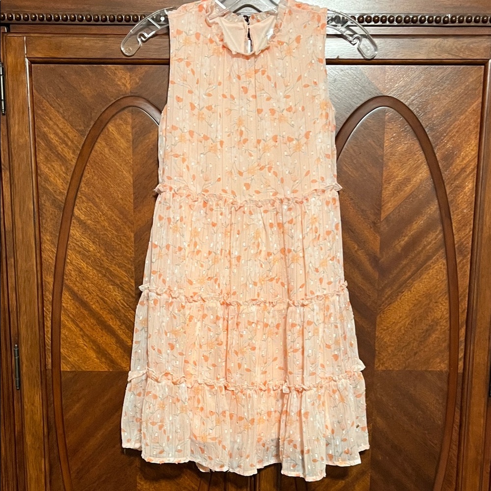 Tahari Girls Peach Floral Tiered Sleeveless Dress